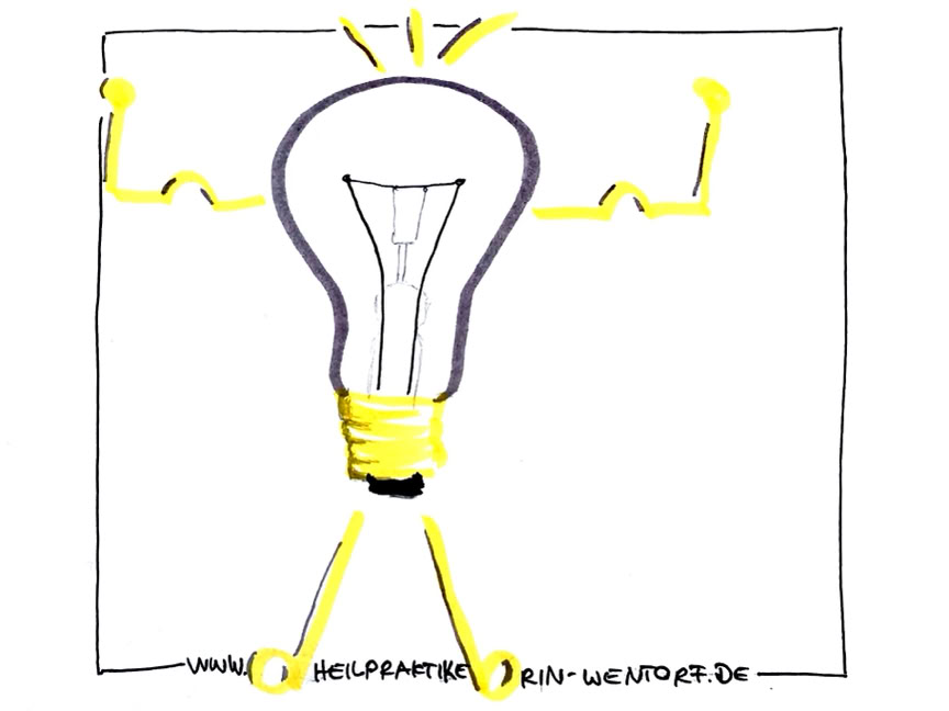gemalte Glühbirne mit starken Armen